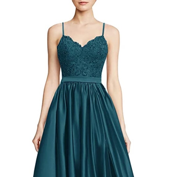 Prom Dresses & Skirts - Women's Lace Prom Dresses Long Satin Slit Formal Evening Gowns with Pockets